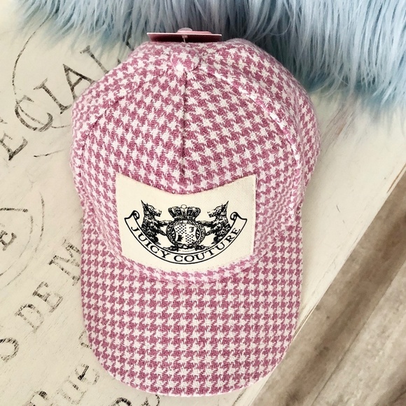 Juicy, Couture, Pink, and, White, Houndstooth,‎ Cap, Hat, Patch Logo, OS, NEW - Picture 2 of 15